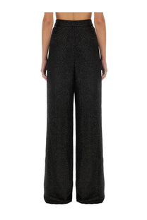 Max Mara women’s Navigli black wide-leg trousers with shimmering textured fabric perfect for elegant occasions