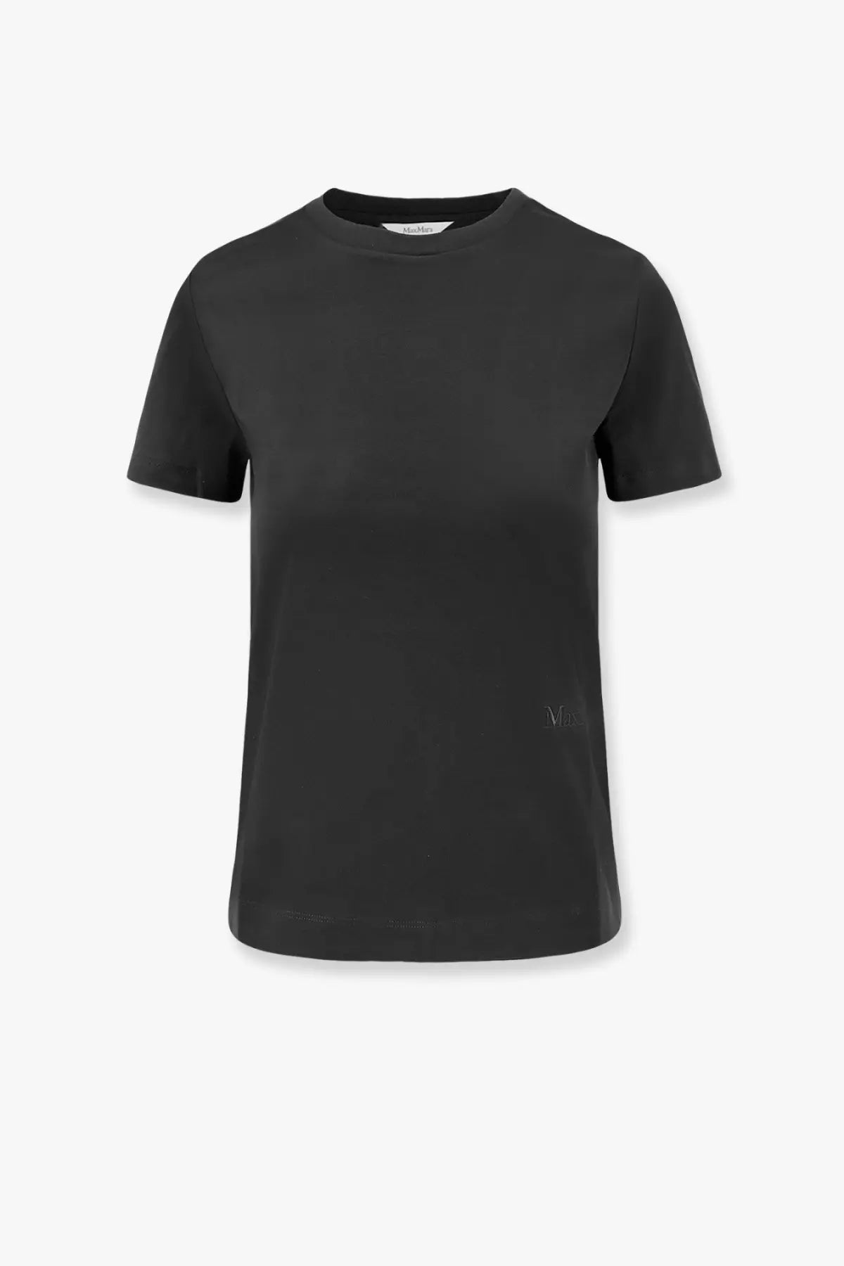 Max Mara women’s Nerina black cotton short-sleeved t-shirt with subtle embroidered logo on lower left side