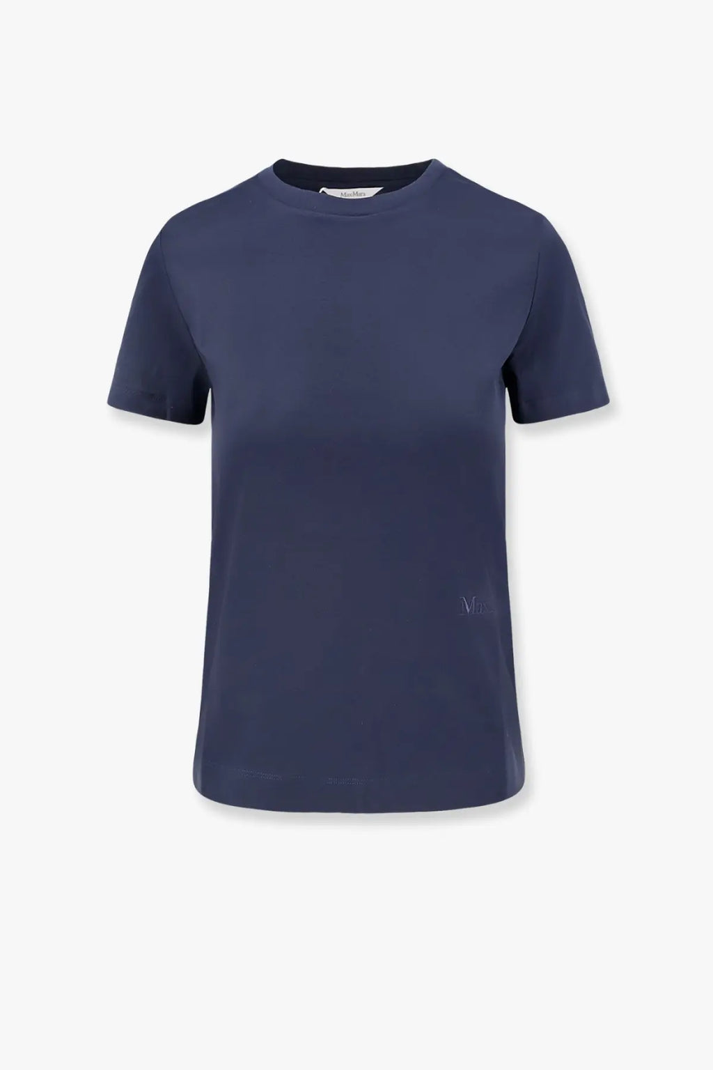 Max mara women’s nerina navy blue short-sleeved cotton shirt with subtle embroidered logo on lower left side