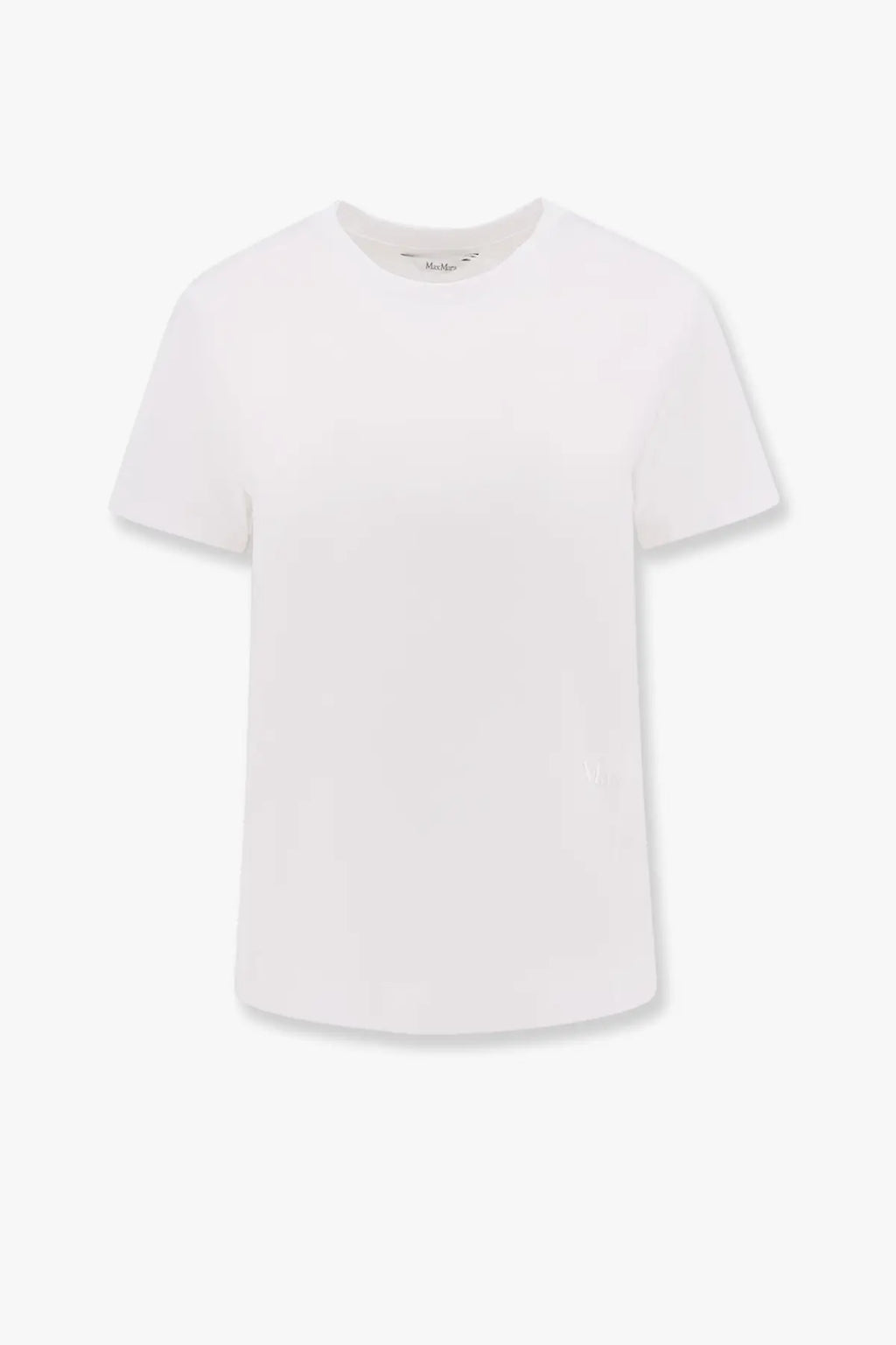 Max Mara women’s Nerina white cotton shirt with minimalist design crew neck and short sleeves visible front side