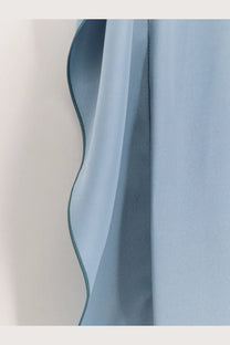 Max mara women’s odessa silk dress blue showing light blue sheer fabric with scalloped edge and subtle texture