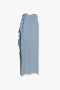 Max Mara women’s Odessa silk dress in light blue with a sleeveless design and flowing ruffle detail on one shoulder