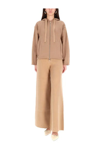 Beige Max Mara women’s Omelia sweatshirt brown hooded zip-up jacket with matching wide-leg trousers in cotton blend