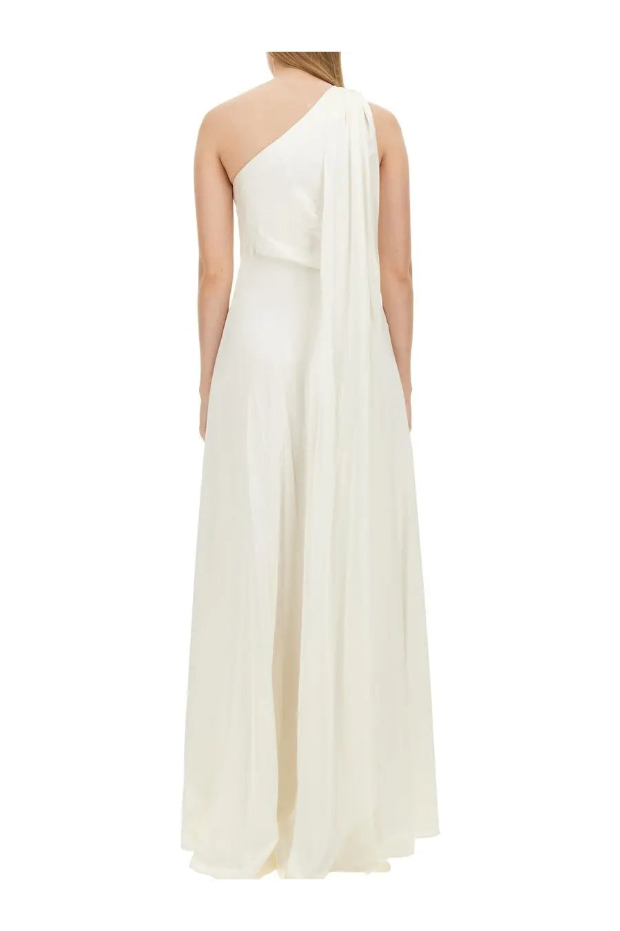 Max Mara women’s Pamela dress white flowing off the shoulder ivory gown with draped asymmetrical design