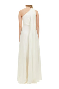 Max Mara women’s Pamela dress white flowing off the shoulder ivory gown with draped asymmetrical design