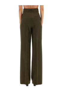 Max mara women’s olive green high-waisted wide-leg trousers with sleek tailored fit perfect for formal wear