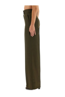 Max Mara women’s olive green wide-leg high waist trousers with a clean straight silhouette for elegant wear