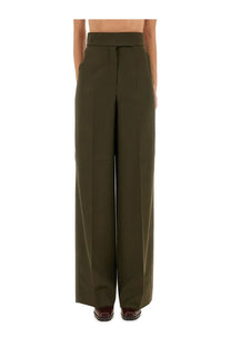 Max Mara women’s olive green wide-leg trousers with high waist and tailored lines for a polished look