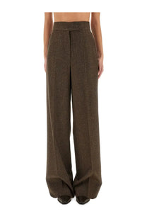 Brown max mara women’s wide-leg trousers billy1234 with subtle textured pattern and high waistband