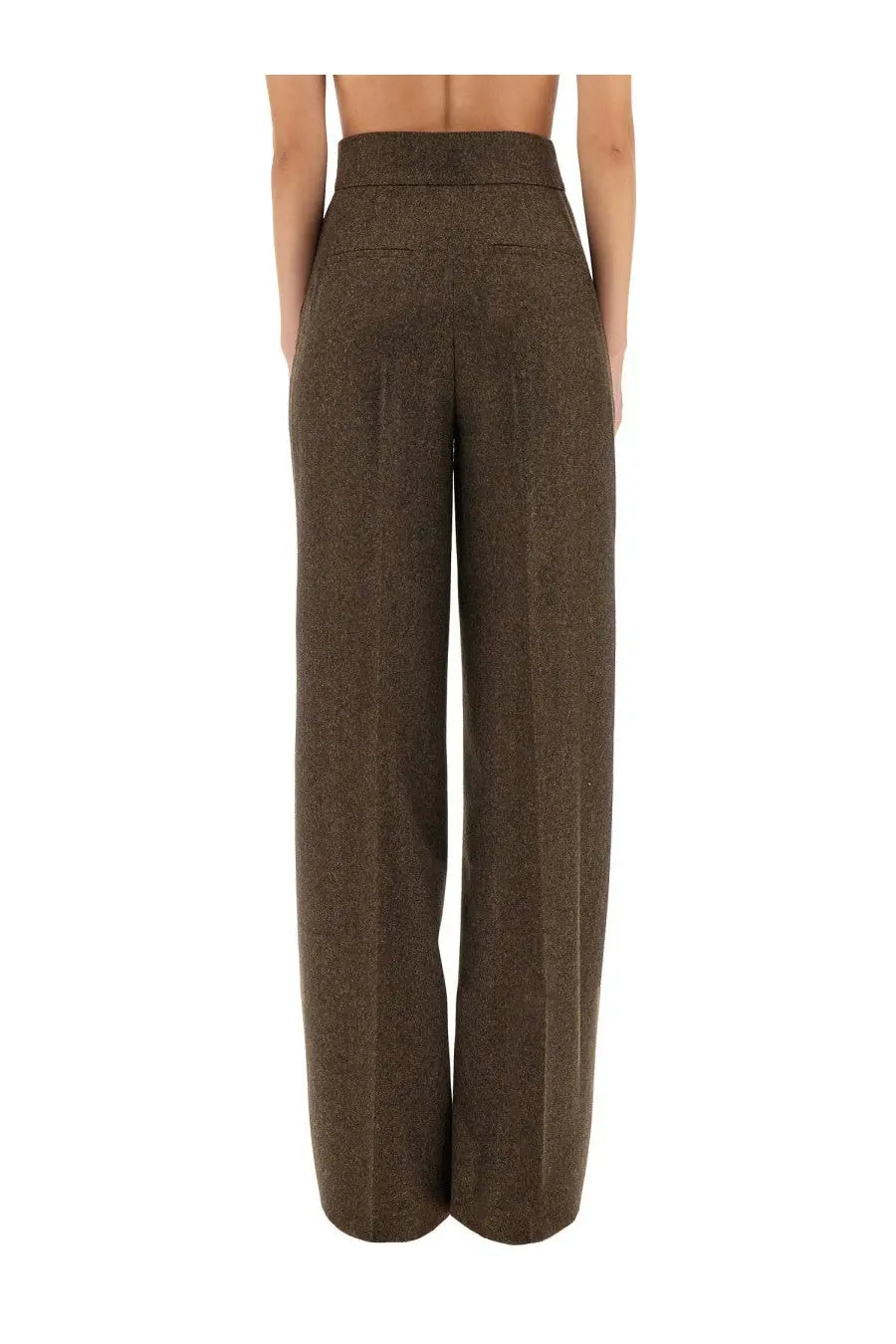 Max mara women’s brown wide-leg pants with textured woven fabric and high waistband