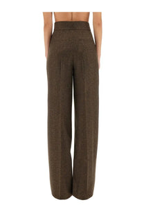Max mara women’s brown wide-leg pants with textured woven fabric and high waistband
