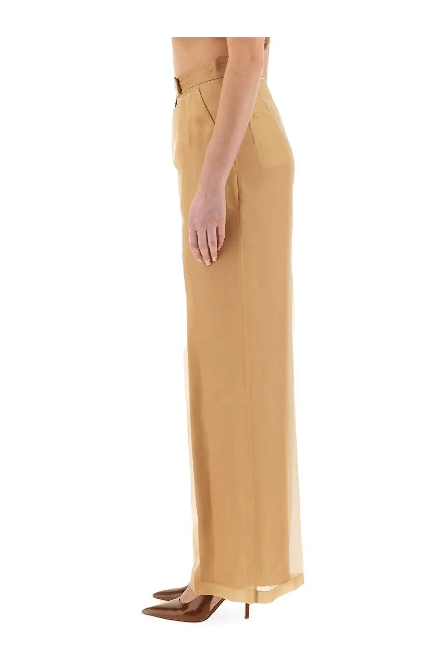 Tan high waist wide-leg trousers with subtle front pleats max mara women’s pants danila beige