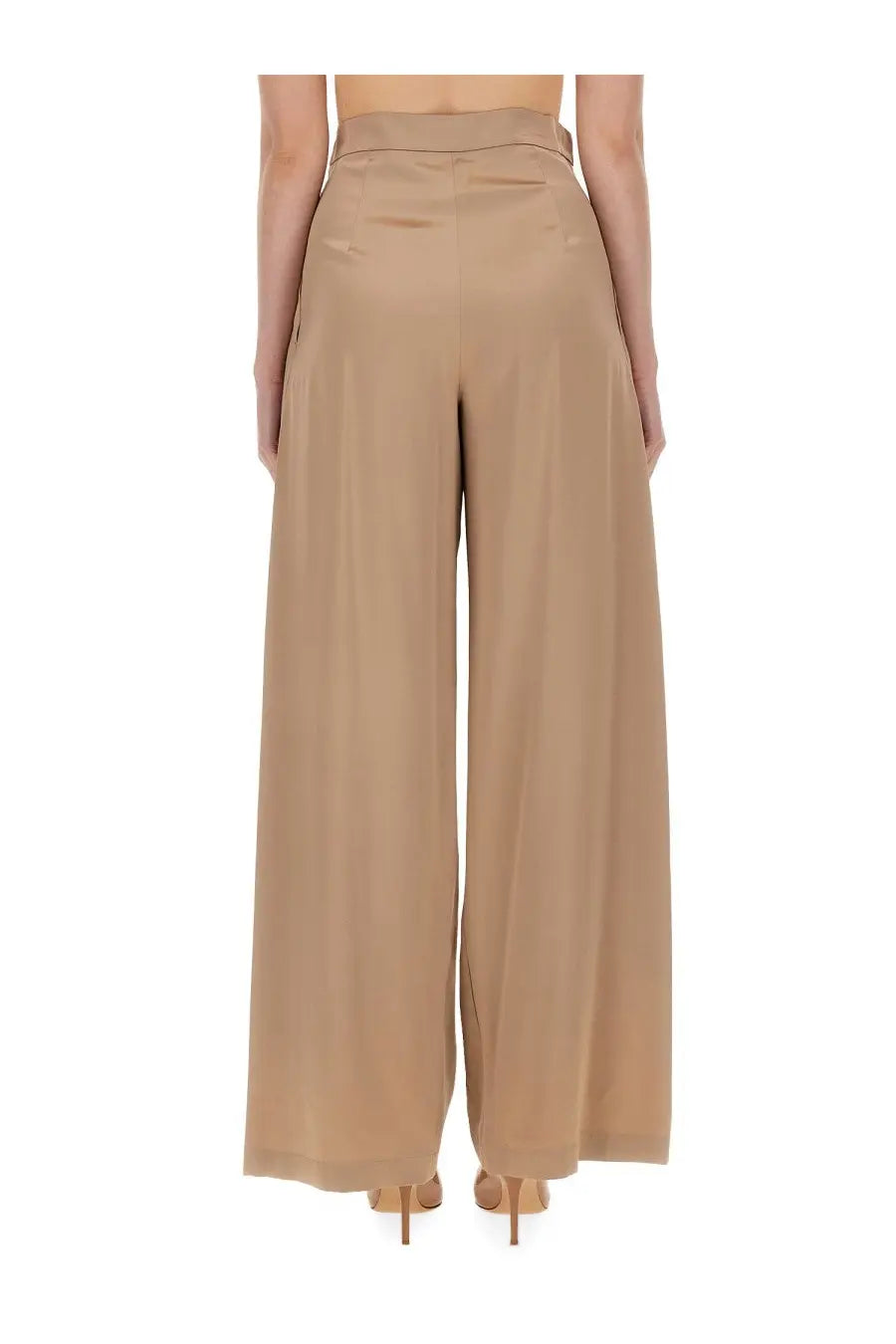 Beige high-waisted wide-leg satin finish trousers from max mara women pants fiesta piano collection