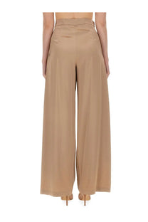 Beige high-waisted wide-leg satin finish trousers from max mara women pants fiesta piano collection