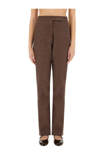 Max mara women’s pants galicia brown textured trousers with straight-leg cut and concealed waistband