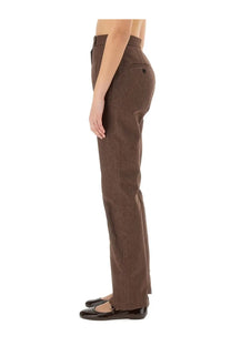 Brown wool tailored fit trousers with subtle texture from max mara womens pants galicia brown collection
