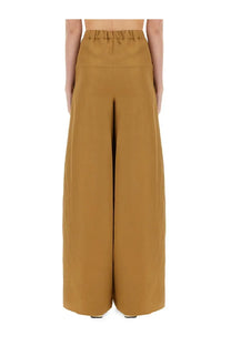 Max mara women’s tan wide-leg pants with high-waisted elasticated waistband in honor beige
