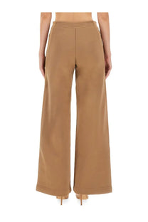 Max Mara women’s pants Ifrem beige tan wide-leg trousers with smooth tailored fabric and clean seams