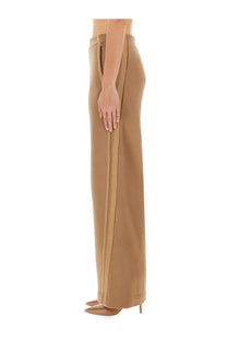 Max Mara women’s ifrem beige pants in tan wide-leg with straight cut and vertical seam detailing on the side