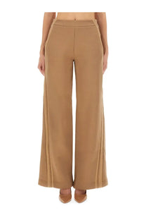 Tan wide-leg max mara ifrem beige pants with straight cut and vertical pleated side panels