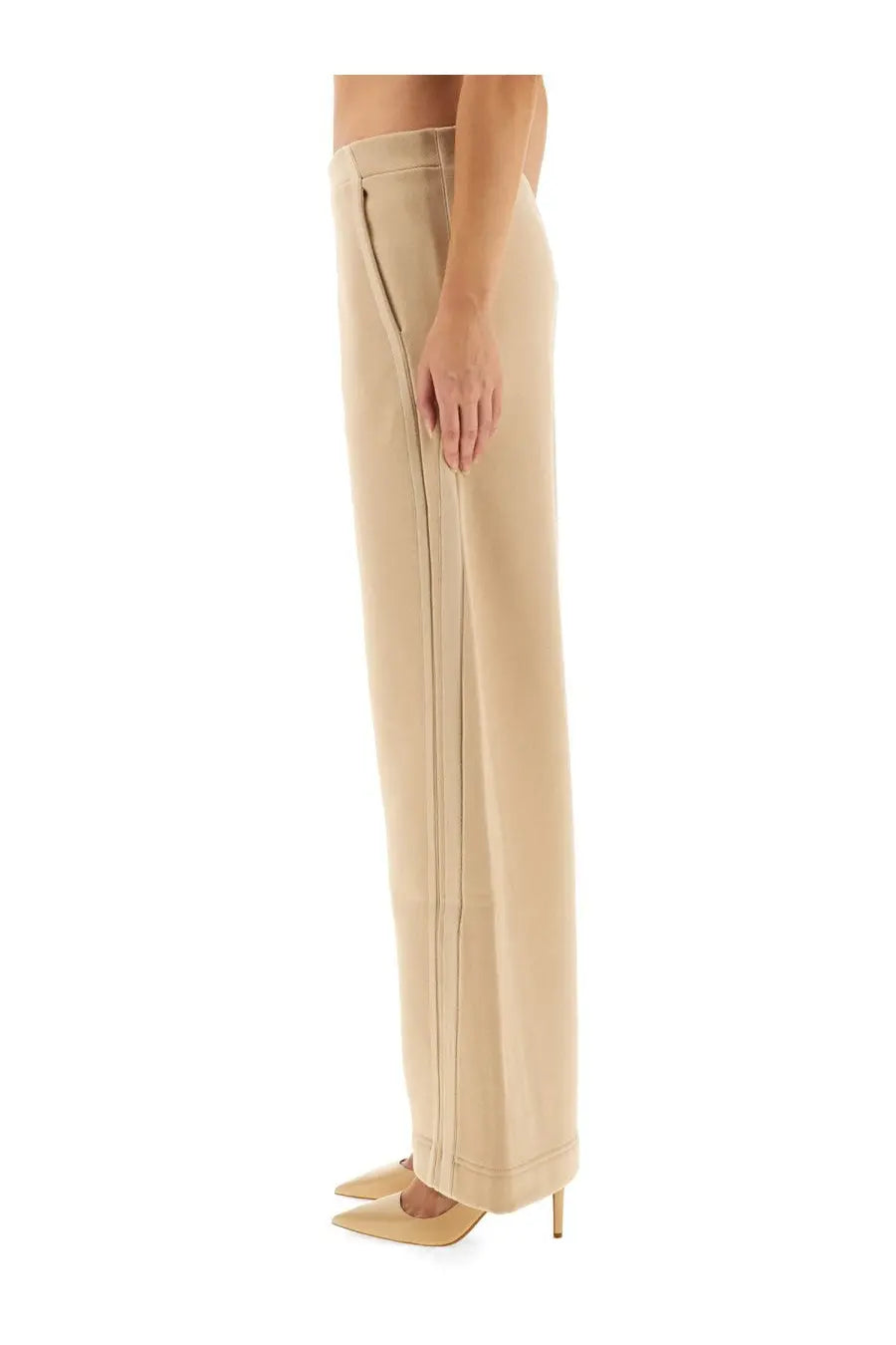 Max mara women’s beige wide-leg pants ifrem with straight cut and subtle vertical pleats along the outer seam