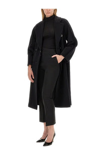 Max mara women’s pants parade black black wool double-breasted overcoat with notched lapels front view