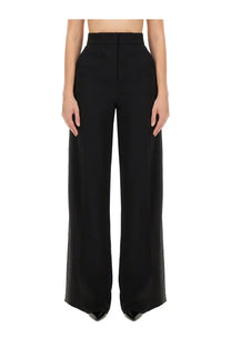 Max Mara women’s black high-waisted wide-leg pants with a sleek tailored fit in Holm Oak fabric
