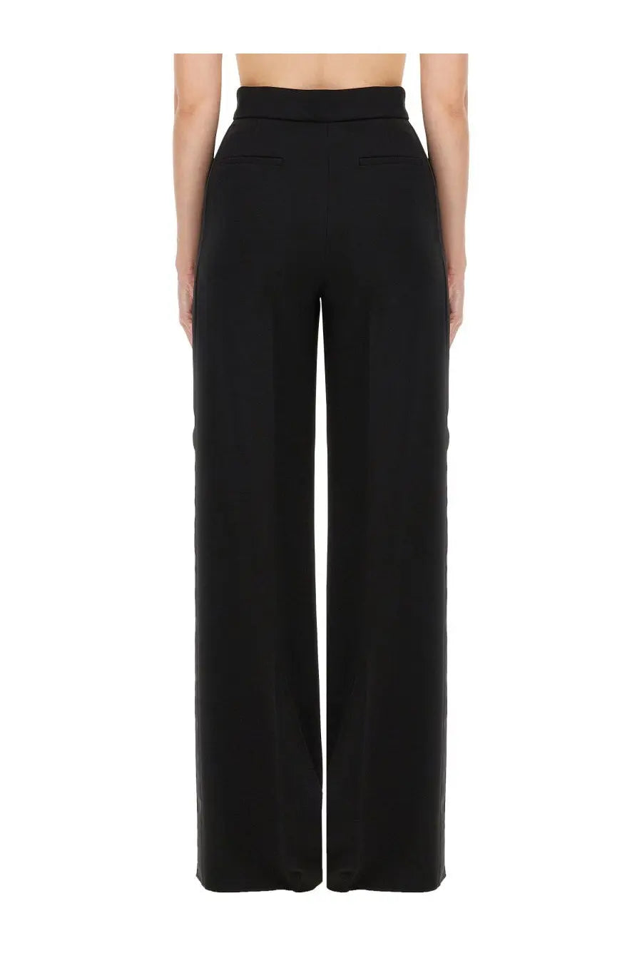 Max mara women’s black high-waisted wide-leg trousers with sleek tailored fit in piano holm oak fabric