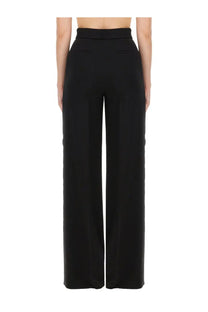 Max mara women’s black high-waisted wide-leg trousers with sleek tailored fit in piano holm oak fabric