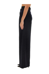 Max mara women’s black pinstripe wide-leg trousers with high-waisted elasticated waistband for stylish comfort