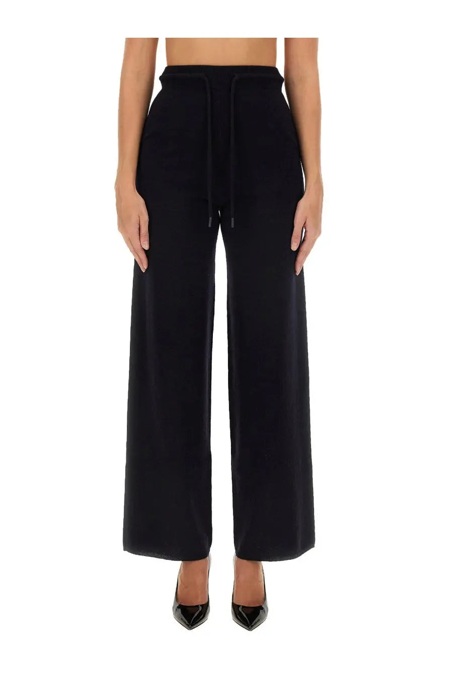 Black high-waisted wide-leg trousers with drawstring waistband from max mara womens pants rino blue collection