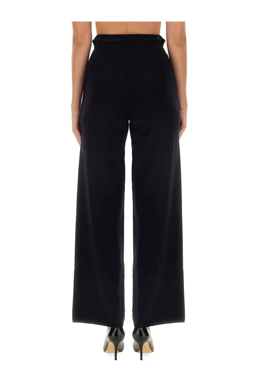 Max Mara women’s rino blue black velvet wide-leg trousers with high waist and sleek flowing silhouette