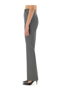Max Mara women’s tailored gray trousers with straight-leg cut and subtle pleats at the waistband