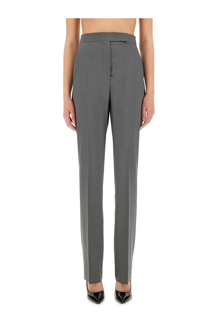 Max Mara women’s high-waisted gray tailored trousers with a sleek straight-leg cut in Turdigo grey fabric