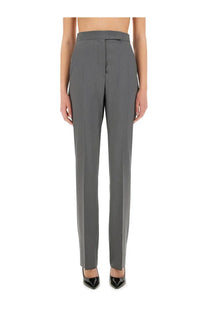 Max Mara women’s high-waisted gray tailored trousers with a sleek straight-leg cut in Turdigo grey fabric
