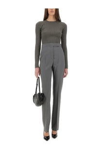 Max mara women’s tailored charcoal gray turdigo pants with high waist and straight-leg cut