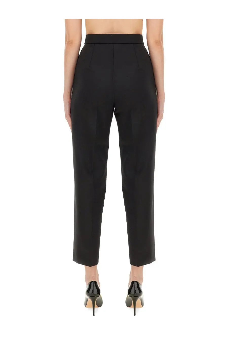 Black high-waisted tailored trousers with a straight-leg cut and cropped hem from Max Mara women’s pants verbano black