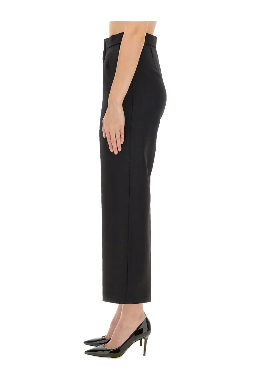 Max Mara women’s black high-waisted wide-leg trousers with a sleek tailored fit in soft fabric