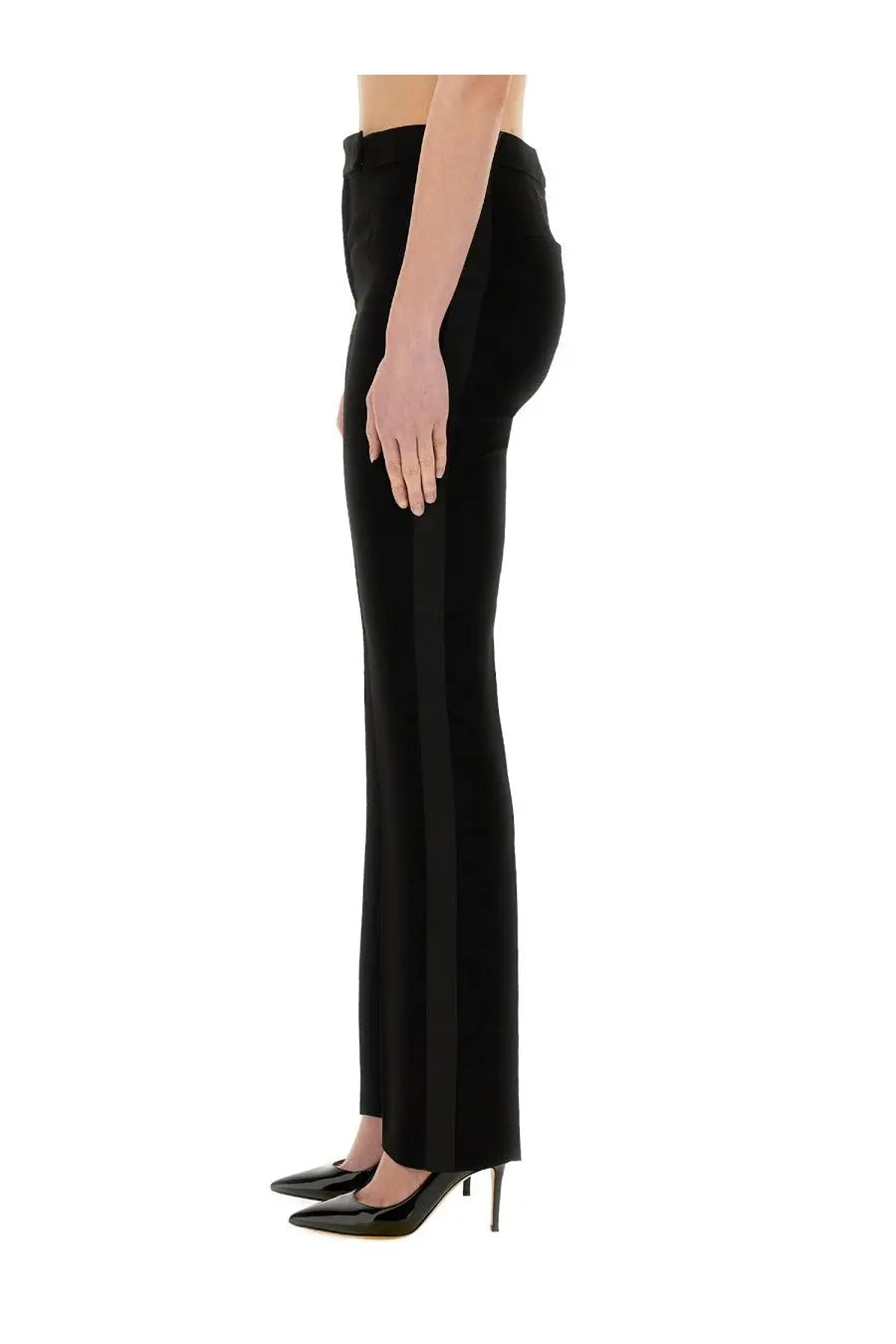 Max Mara women’s black high-waisted trousers with sleek straight-leg cut and subtle vertical seam detailing