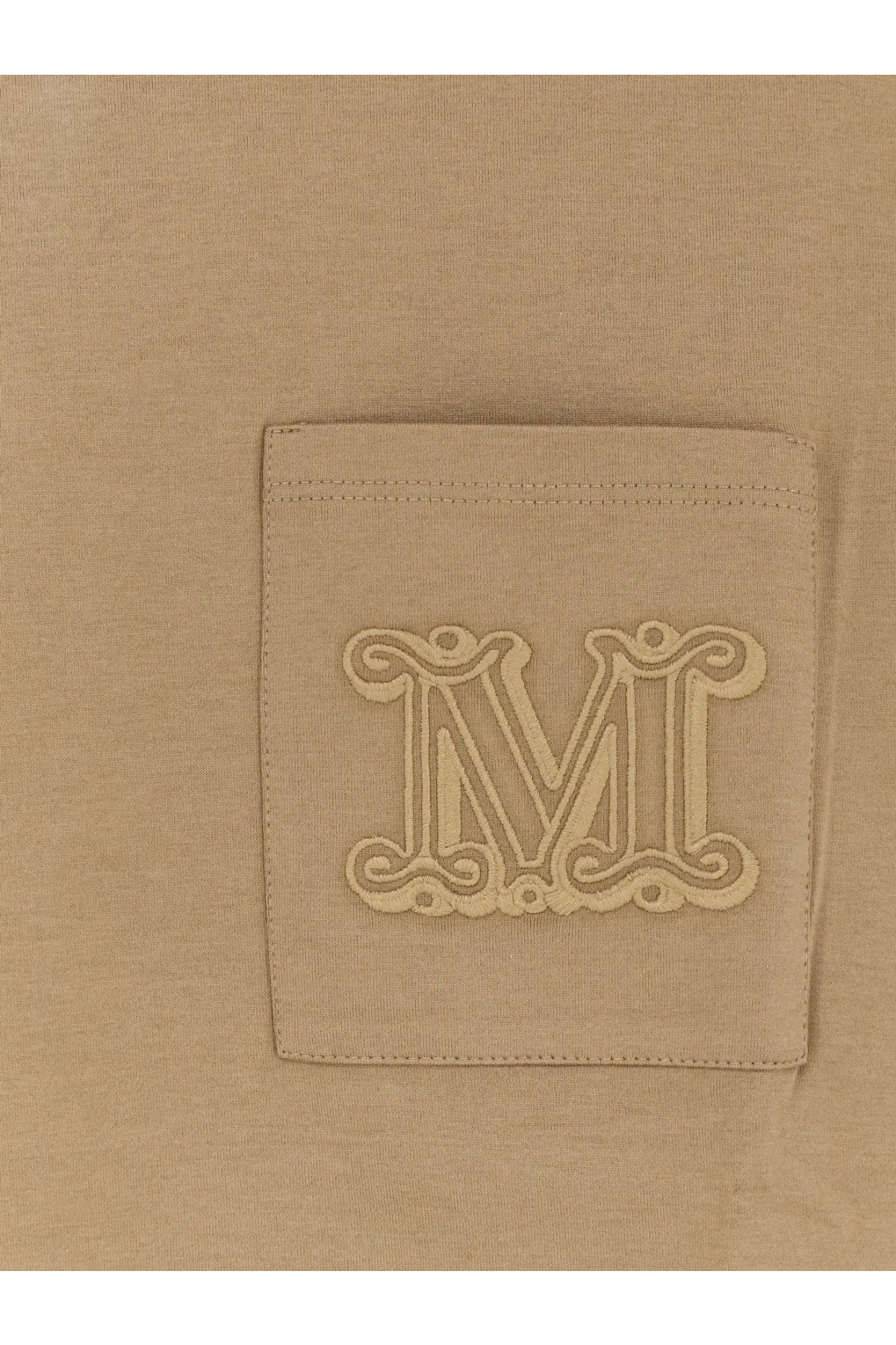 Beige cotton t-shirt from Max Mara featuring a square patch pocket with embroidered m monogram in matching thread