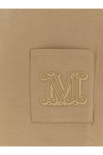 Beige cotton t-shirt from Max Mara featuring a square patch pocket with embroidered m monogram in matching thread