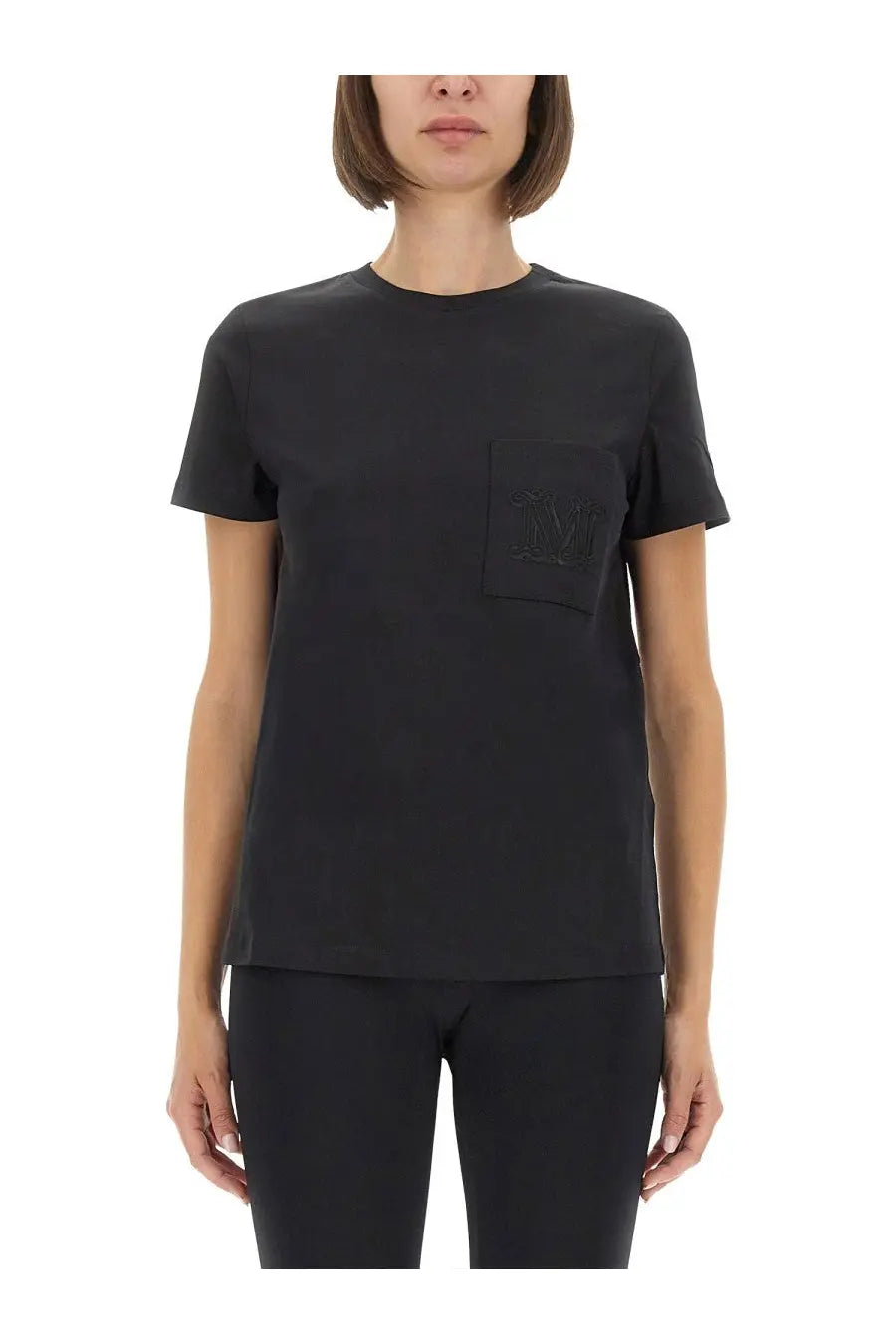 Max mara women’s papaya black short-sleeved t-shirt with subtle embroidered logo on chest pocket