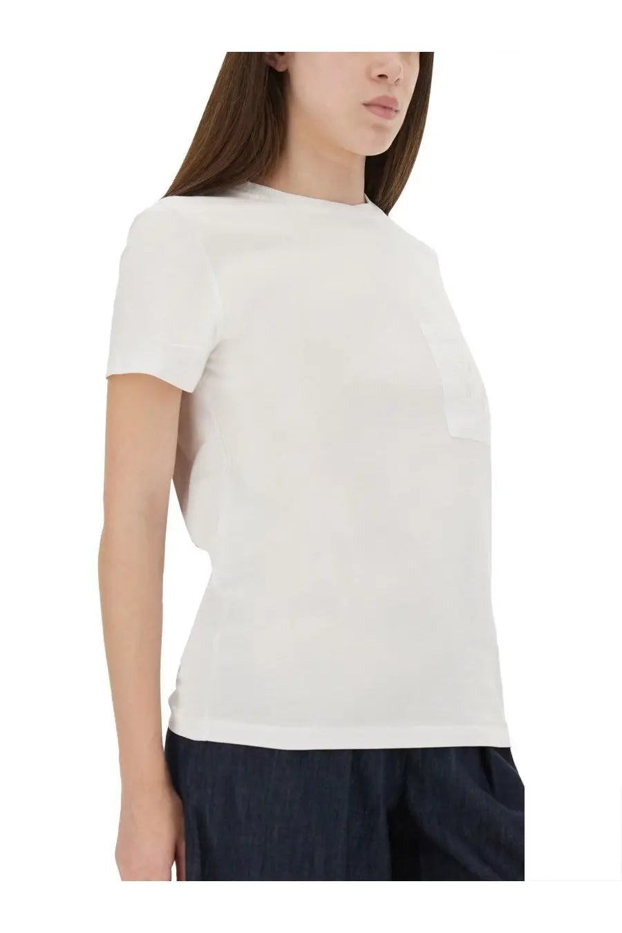 Max Mara women’s papaya shirt white short-sleeved t-shirt with subtle chest pocket made of soft cotton