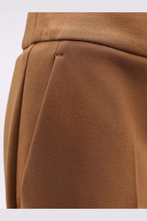 Max Mara women’s Pegno trousers in beige viscose blend with brown textured fabric, tailored waistband, and subtle pleating