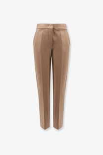 Max Mara women’s Pegno beige high-waisted trousers with sleek tailored fit and subtle front seam detailing in viscose blend