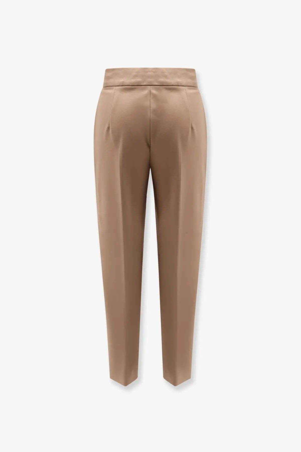 Beige satin high waist trousers with pleated back detail by max mara in viscose blend fabric