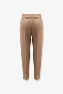 Beige satin high waist trousers with pleated back detail by max mara in viscose blend fabric