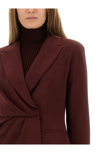 Max Mara women’s Piano Wing jacket red structured deep burgundy blazer with draped front and notched lapels