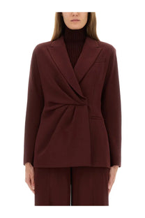 Max Mara women’s Piano Wing jacket red structured maroon blazer with draped front and tailored lapels