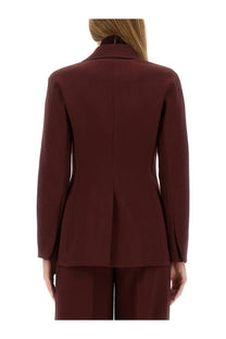 Back view of max mara women’s piano wing jacket red tailored burgundy blazer with structured back and subtle seams
